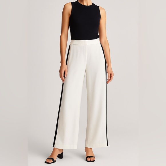 La Ligne Pants - La Ligne White Wide Leg Pants with Black Side Stripes Size 2